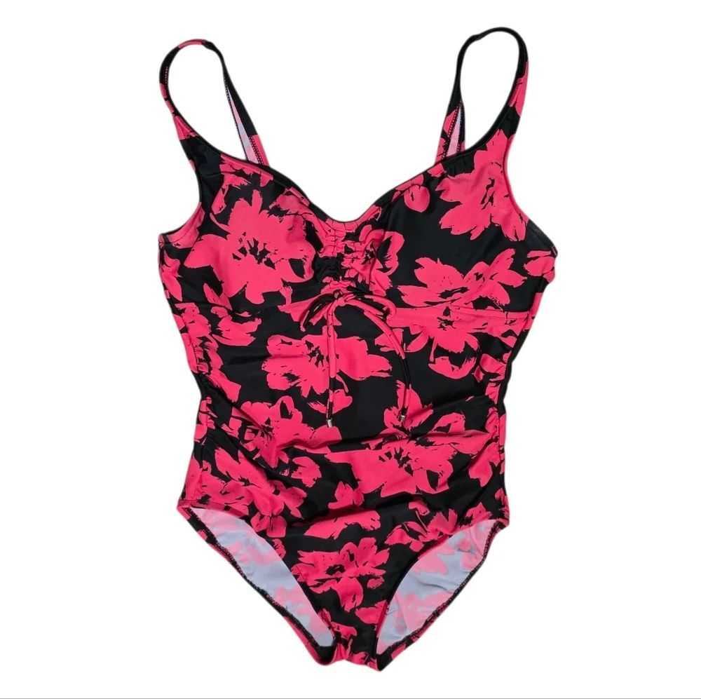 Hot Pink Floral Swimsuit with Adjustable Straps